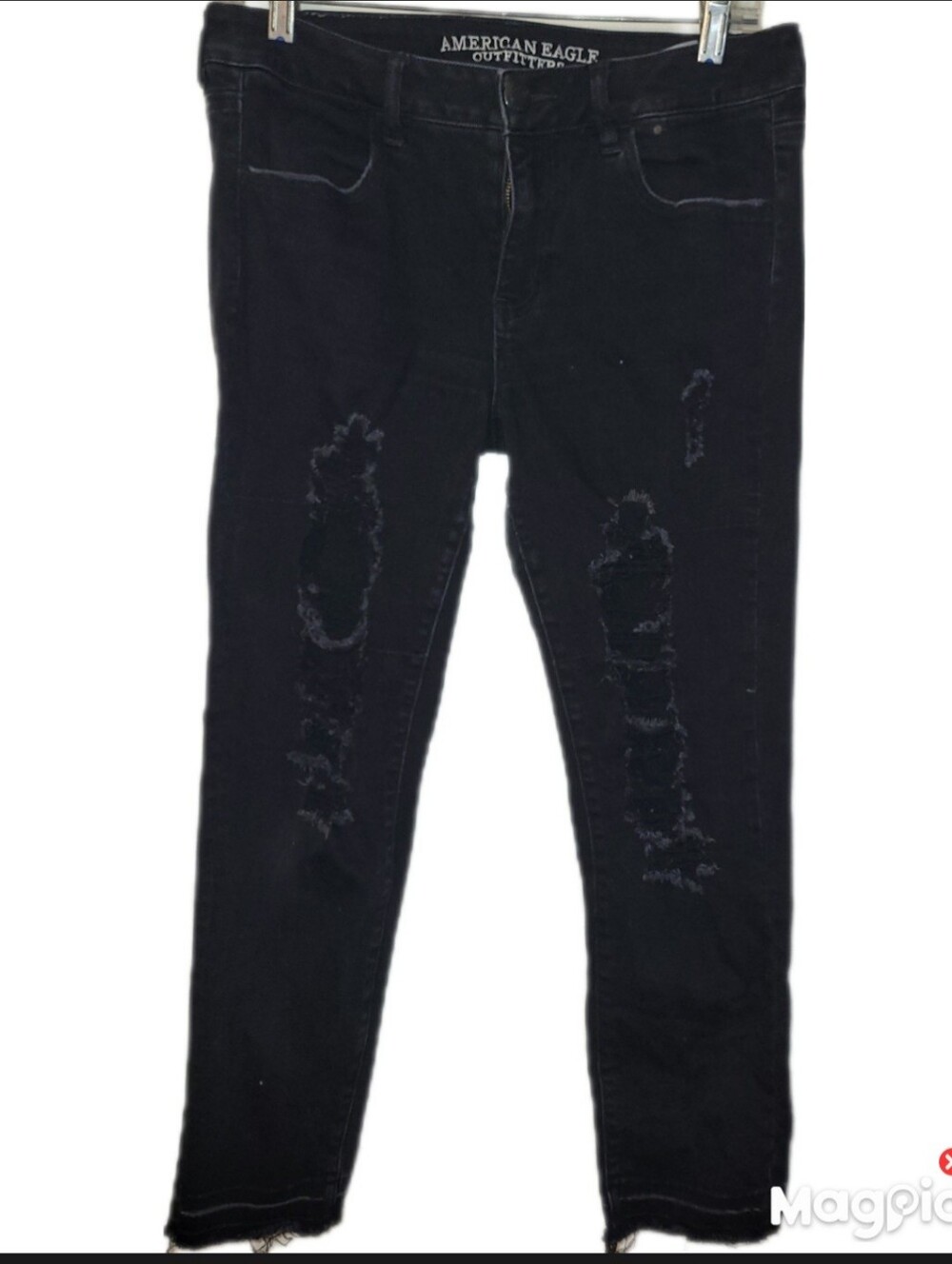 American Eagle Elder Emo Black Destroyed Stretch Denim Jeans Size 10 Tapered Leg